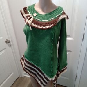MissLook Size XL Green and Brown Crochet Women's Sweater